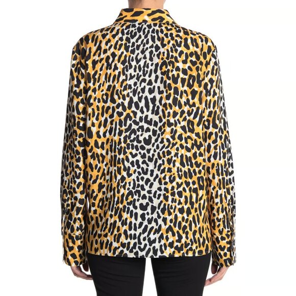 St. John Collection Satin Back Leopard Print Shirt | Size L | Designer Blouse - Picture 3 of 10